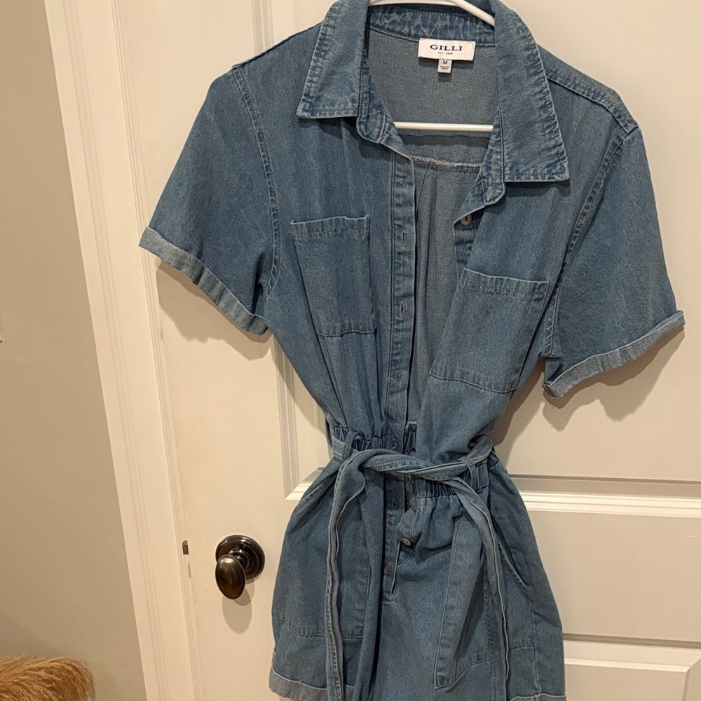 Gilli Casual Denim Tie-Waist Jumpsuit